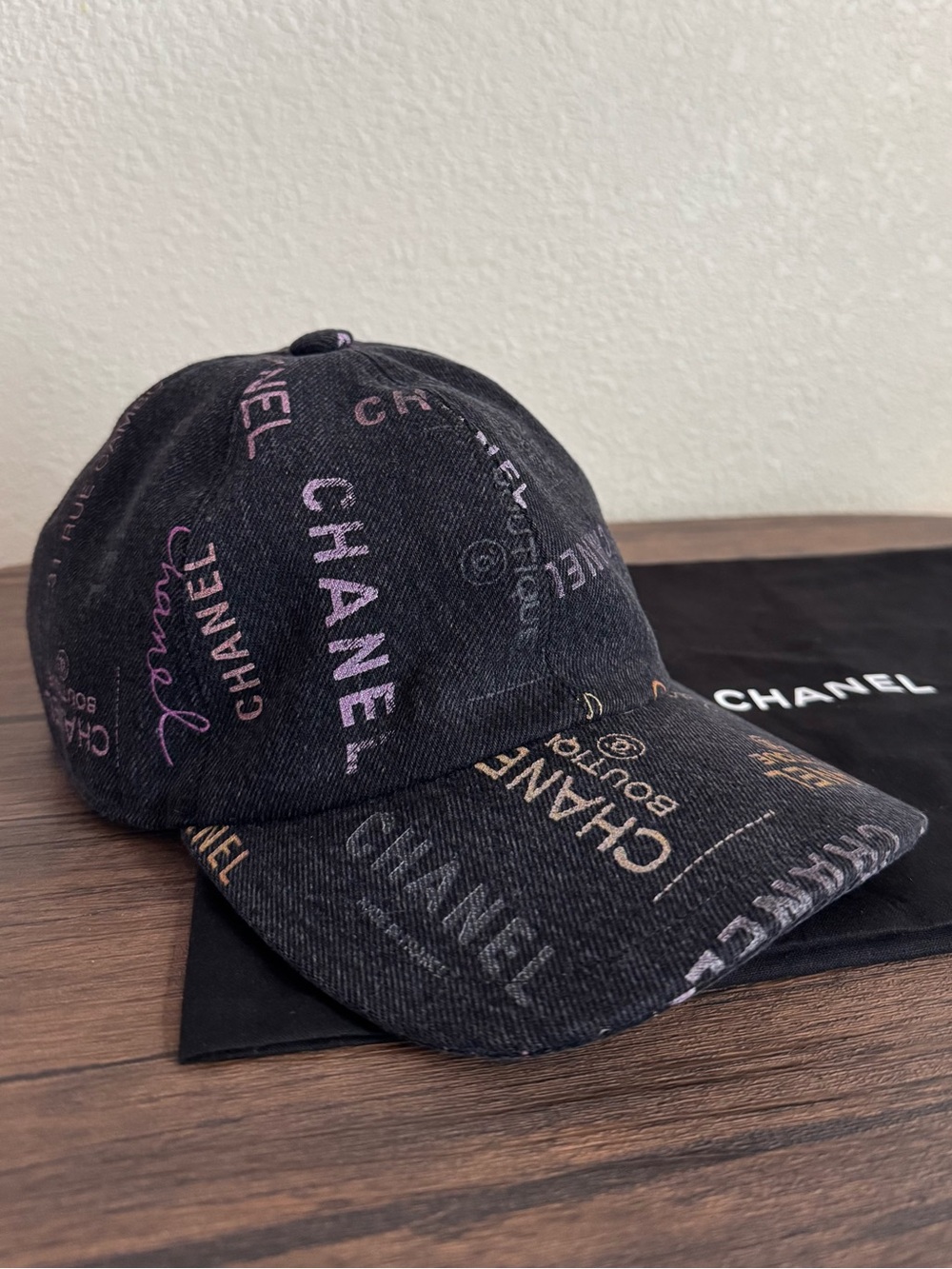 CHANEL 2022 Black Denim Baseball Hat